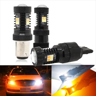 二重色の白く黄色い12VスイッチバックLEDブレーキ回転信号ライト1157 3157 7443 3030 16SMD