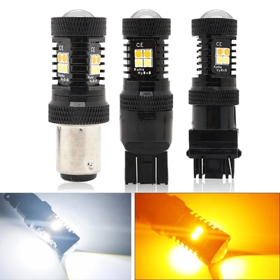 二重色の白く黄色い12VスイッチバックLEDブレーキ回転信号ライト1157 3157 7443 3030 16SMD
