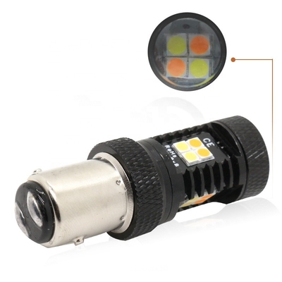 二重色の白く黄色い12VスイッチバックLEDブレーキ回転信号ライト1157 3157 7443 3030 16SMD