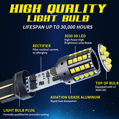 白アルミニウム合金 LED回転信号 1156 1157 T20 3030 44SMD リバースライト 12V 24V