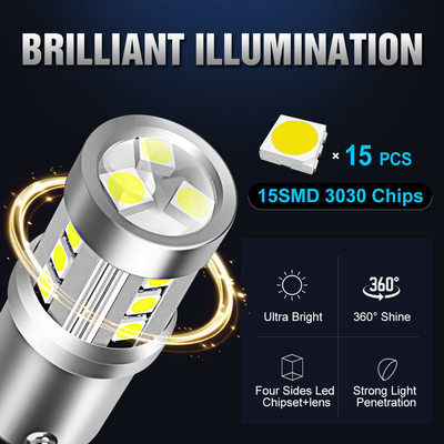 ユニバーサル ホワイト LED カー ターンシグナルライト1156 1157 3030 15SMD LED 電球 ホワイト イエロー Canbus ナンバープレート インテリア LED