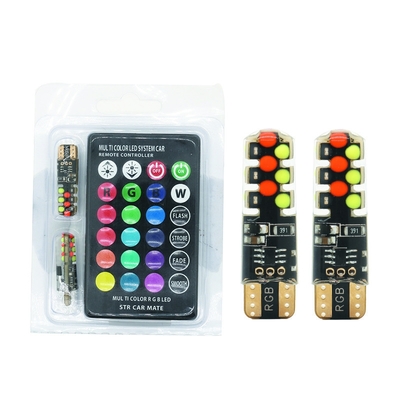 明るさ 新型自動車 インテリアLED電球 T10 5050 6SMD RGB色 RGB付き リモートストロブ点灯付き