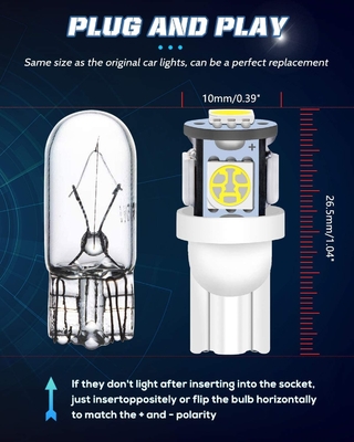 194の自動車LEDの電球6500KはT10 SMD 5050を欠けるくさびで留める