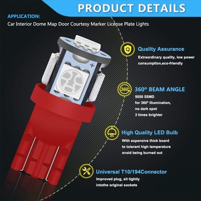 194の自動車LEDの電球6500KはT10 SMD 5050を欠けるくさびで留める