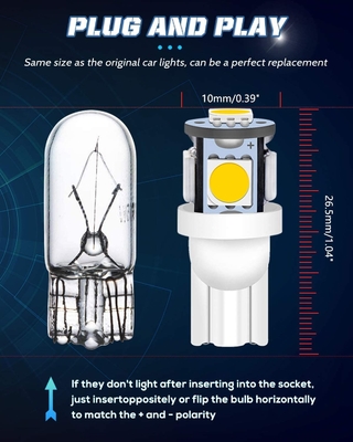 194の自動車LEDの電球6500KはT10 SMD 5050を欠けるくさびで留める