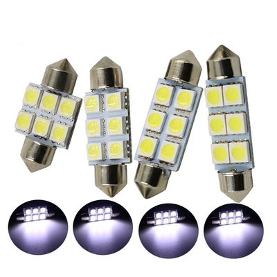 花飾りC5W 5050 6SMD LED車内部ライト電球のドーム青く白いDC 12V 31mm 36mm 39mm 41mm