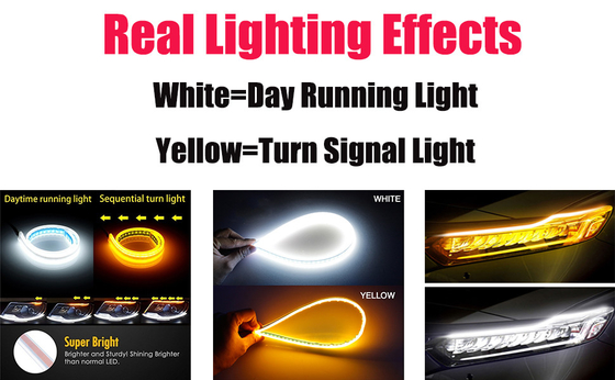 棒シリコーンのDrlの流れる昼間の走行灯45CM 17.7の」白いこはく色の適用範囲が広いLEDの管ストリップ